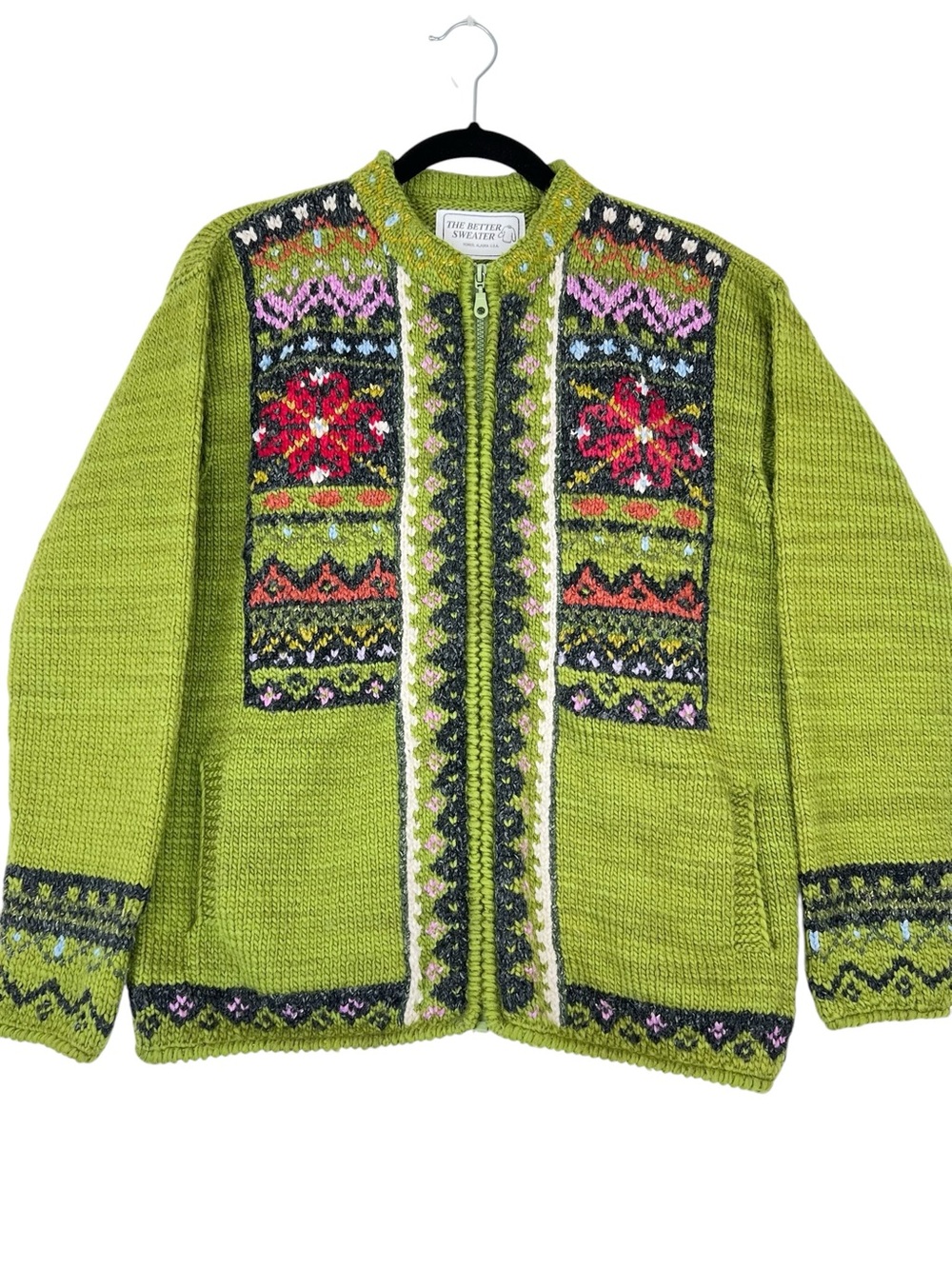 The Better Sweater Green Chunky Knit Cardigan Sweater Nordic Alpaca Wool Outdoor